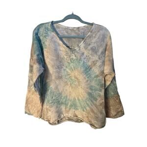 KAKTUS Made In Italy LINEN Boho Long Sleeve Tunic Top/Tie Dye/ Festival Beach Lg